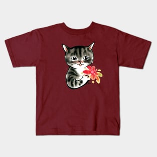 Cat with flower to mom Kids T-Shirt